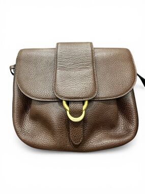 Vintage Bally Crossbody Bag Brown Pebbled Leather Horseshoe Clasp Italy